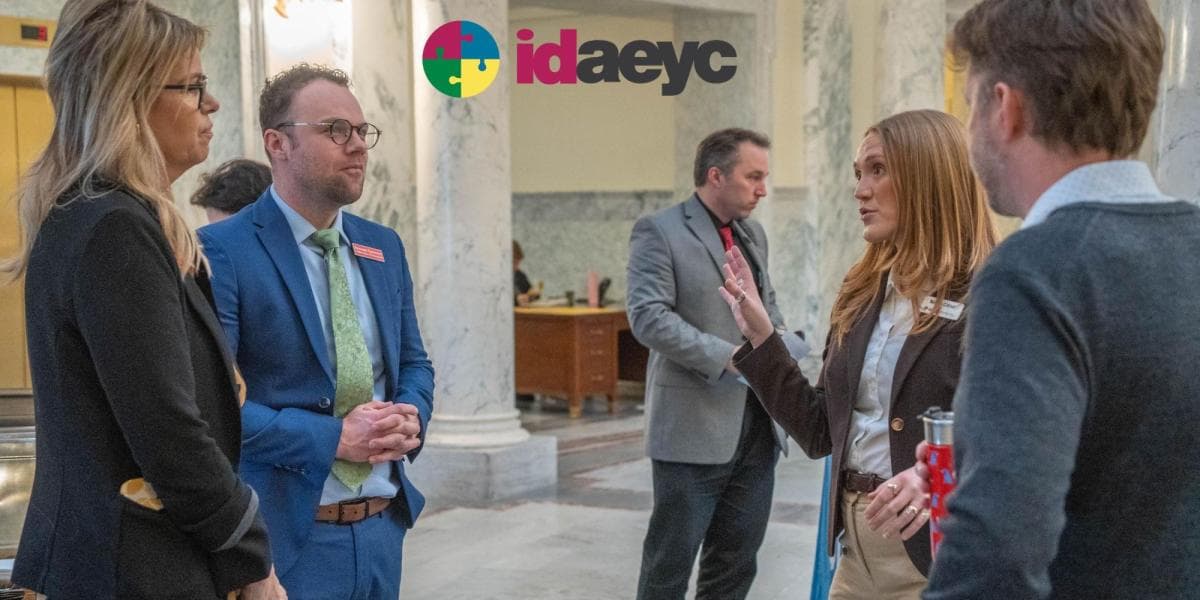 Early learning advocates speaking with policymakers at the Idaho State Capitol